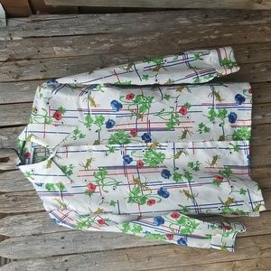 FUN VINTAGE ShipnShore XL FLORAL GRASSHOPPER BUTTON UP BLOUSE TOP
